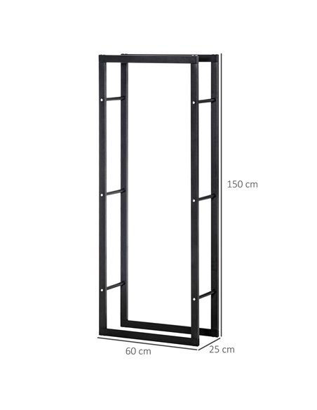 HOMCOM Metal Firewood Log Holder Tall Firewood Rack Indoor Outdoor Fireplace Wood Storage Shelf, Black, 60Wx25Dx150Hcm 820-148 - pic 93829 | FastDaddyshop