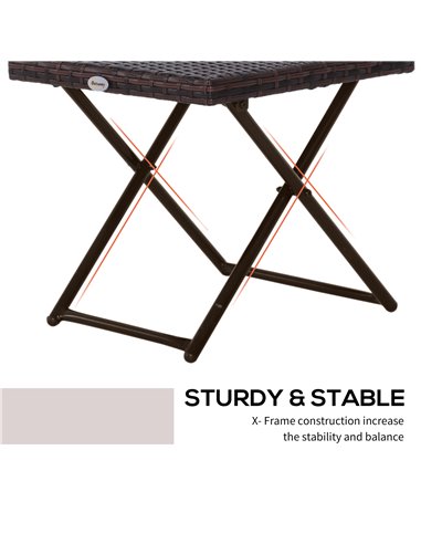 Outsunny Garden Small Folding Square Rattan Coffee Table Bistro Balcony Outdoor Wicker Weave Side Table 40H x 40L x 40Wcm Brown