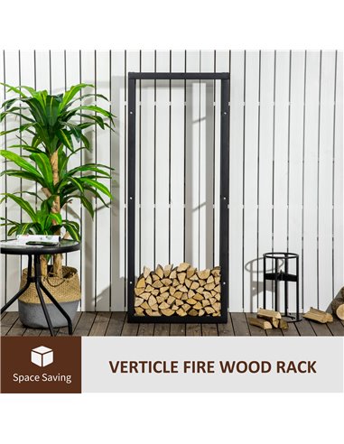 HOMCOM Metal Firewood Log Holder Tall Firewood Rack Indoor Outdoor Fireplace Wood Storage Shelf, Black, 60Wx25Dx150Hcm 820-148