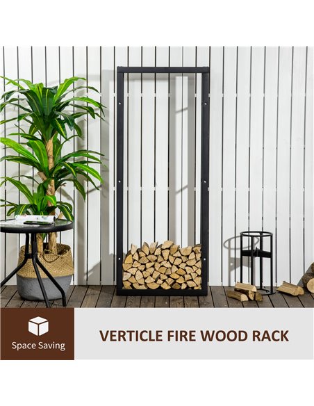HOMCOM Metal Firewood Log Holder Tall Firewood Rack Indoor Outdoor Fireplace Wood Storage Shelf, Black, 60Wx25Dx150Hcm 820-148 - pic 93830 | FastDaddyshop