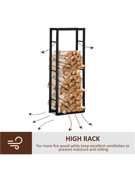 HOMCOM Metal Firewood Log Holder Tall Firewood Rack Indoor Outdoor Fireplace Wood Storage Shelf, Black, 60Wx25Dx150Hcm 820-148 - pic 93831 | FastDaddyshop