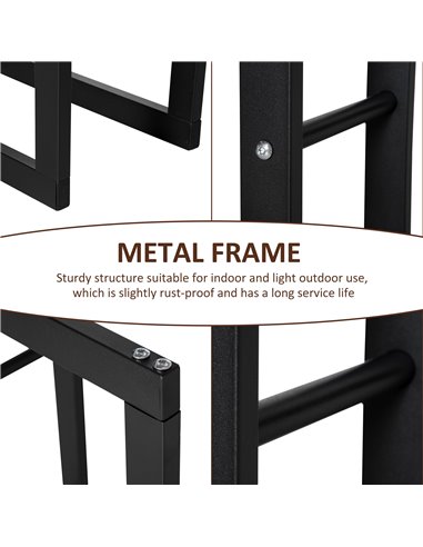 HOMCOM Metal Firewood Log Holder Tall Firewood Rack Indoor Outdoor Fireplace Wood Storage Shelf, Black, 60Wx25Dx150Hcm 820-148
