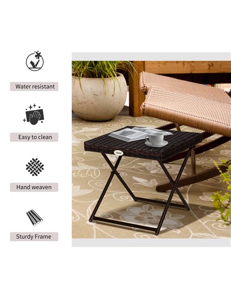 Outsunny Garden Small Folding Square Rattan Coffee Table Bistro Balcony Outdoor Wicker Weave Side Table 40H x 40L x 40Wcm Brown - pic 9384 | FastDaddyshop