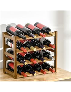 HOMCOM Free Standing Bamboo Wine Rack with 16 Bottles Holder, 4-tier Water Bottle Organizer, Display Shelf for Countertop, Home  2