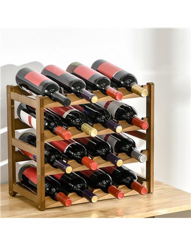 HOMCOM Free Standing Bamboo Wine Rack with 16 Bottles Holder, 4-tier Water Bottle Organizer, Display Shelf for Countertop, Home 