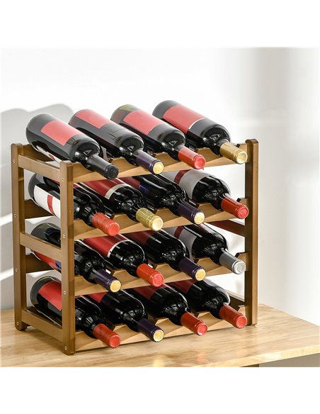 HOMCOM Free Standing Bamboo Wine Rack with 16 Bottles Holder, 4-tier Water Bottle Organizer, Display Shelf for Countertop, Home  - pic 93846 | FastDaddyshop