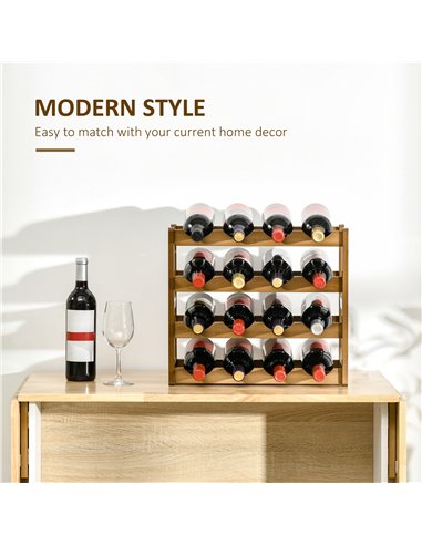 HOMCOM Free Standing Bamboo Wine Rack with 16 Bottles Holder, 4-tier Water Bottle Organizer, Display Shelf for Countertop, Home 