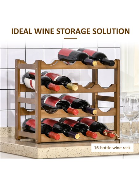 HOMCOM Free Standing Bamboo Wine Rack with 16 Bottles Holder, 4-tier Water Bottle Organizer, Display Shelf for Countertop, Home  - pic 93849 | FastDaddyshop