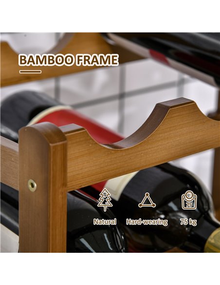HOMCOM Free Standing Bamboo Wine Rack with 16 Bottles Holder, 4-tier Water Bottle Organizer, Display Shelf for Countertop, Home  - pic 93850 | FastDaddyshop