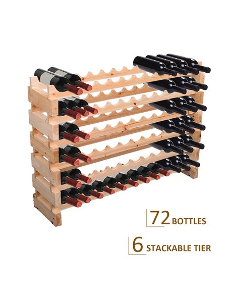 HOMCOM Wooden Wine Rack 6 Tier Shelf for 72 Bottles Shelving Storage Holder 05-0011 - pic 93858 | FastDaddyshop