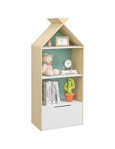 AIYAPLAY Kids Bookshelf with 3 Shelves, Drawer, Anti-tip Device, Anti-Slip Foot Cover, for Kids Room, Green 311-069V80GN