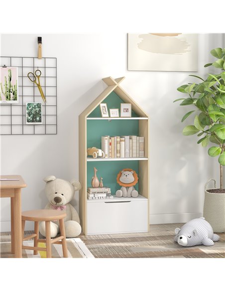 AIYAPLAY Kids Bookshelf with 3 Shelves, Drawer, Anti-tip Device, Anti-Slip Foot Cover, for Kids Room, Green 311-069V80GN - pic 93882 | FastDaddyshop