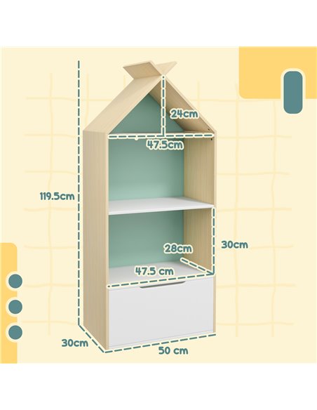 AIYAPLAY Kids Bookshelf with 3 Shelves, Drawer, Anti-tip Device, Anti-Slip Foot Cover, for Kids Room, Green 311-069V80GN - pic 93883 | FastDaddyshop