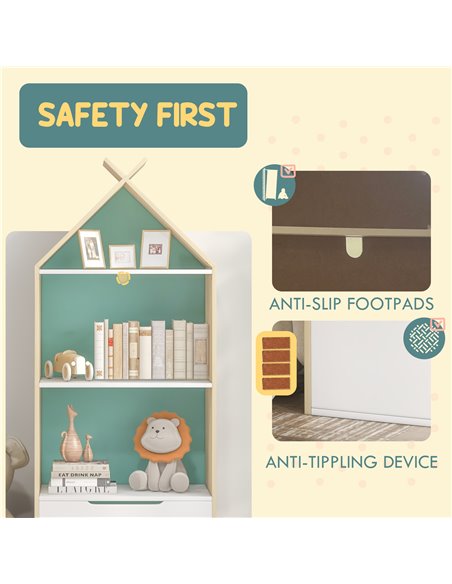 AIYAPLAY Kids Bookshelf with 3 Shelves, Drawer, Anti-tip Device, Anti-Slip Foot Cover, for Kids Room, Green 311-069V80GN - pic 93886 | FastDaddyshop