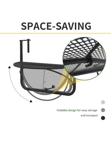 Outsunny Semi-Circular Attachable Balcony Hanging Coffee Table Adjustable Side Metal Table