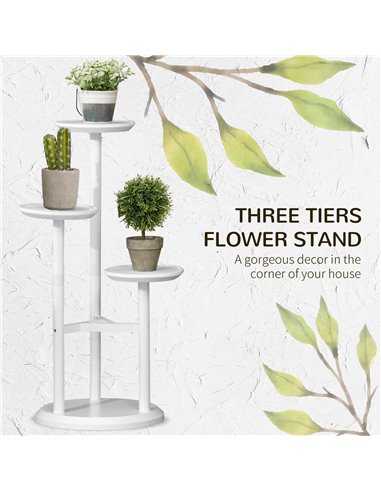 Outsunny 3-Tier Plant Stand, Plant Shelf Rack,  Bamboo Display Stand, 46x46x86cm, White 845-811V00WT