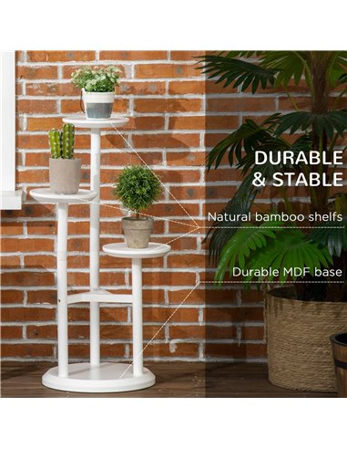 Outsunny 3-Tier Plant Stand, Plant Shelf Rack,  Bamboo Display Stand, 46x46x86cm, White 845-811V00WT