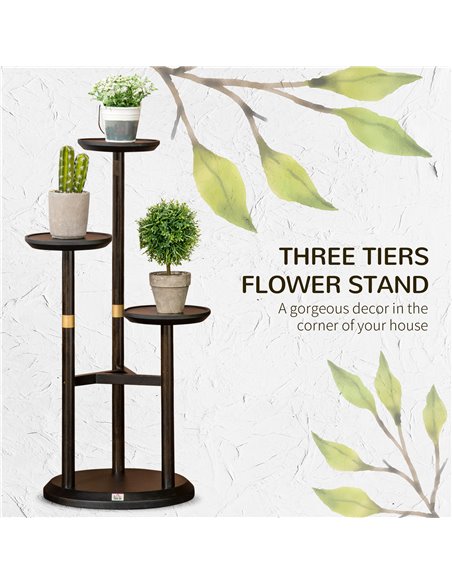 Outsunny 3-Tier Plant Stand, Plant Shelf Rack,  Bamboo Display Stand, 46x46x86cm, Dark Walnut 845-811V00DW - pic 93920 | FastDaddyshop