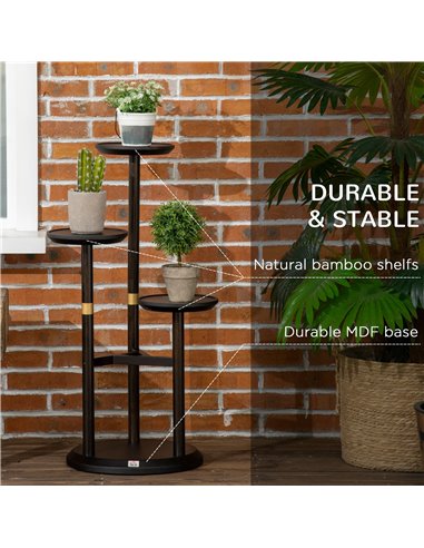 Outsunny 3-Tier Plant Stand, Plant Shelf Rack,  Bamboo Display Stand, 46x46x86cm, Dark Walnut 845-811V00DW