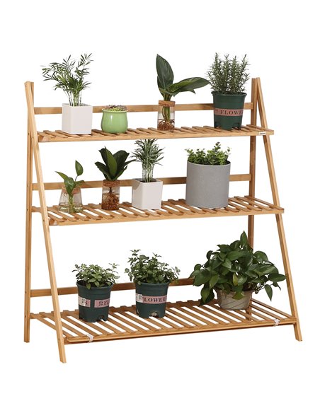 Outsunny Bamboo Plant Stand: 3-Tier Folding Display Shelf Rack for Indoor Greenery, Natural Finish, 98x37x96.5cm 845-812V00ND - pic 93926 | FastDaddyshop