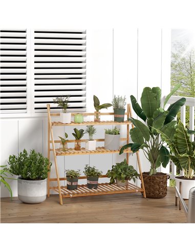 Outsunny Bamboo Plant Stand: 3-Tier Folding Display Shelf Rack for Indoor Greenery, Natural Finish, 98x37x96.5cm 845-812V00ND
