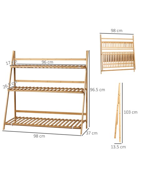 Outsunny Bamboo Plant Stand: 3-Tier Folding Display Shelf Rack for Indoor Greenery, Natural Finish, 98x37x96.5cm 845-812V00ND - pic 93928 | FastDaddyshop