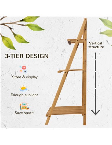 Outsunny Bamboo Plant Stand: 3-Tier Folding Display Shelf Rack for Indoor Greenery, Natural Finish, 98x37x96.5cm 845-812V00ND