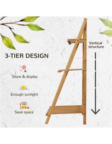 Outsunny Bamboo Plant Stand: 3-Tier Folding Display Shelf Rack for Indoor Greenery, Natural Finish, 98x37x96.5cm 845-812V00ND - pic 93929 | FastDaddyshop