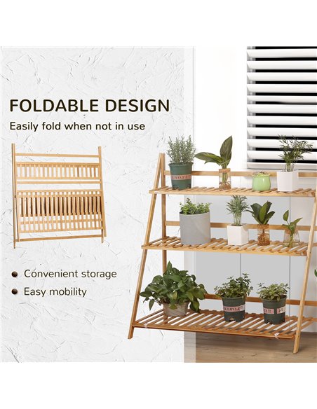 Outsunny Bamboo Plant Stand: 3-Tier Folding Display Shelf Rack for Indoor Greenery, Natural Finish, 98x37x96.5cm 845-812V00ND - pic 93930 | FastDaddyshop