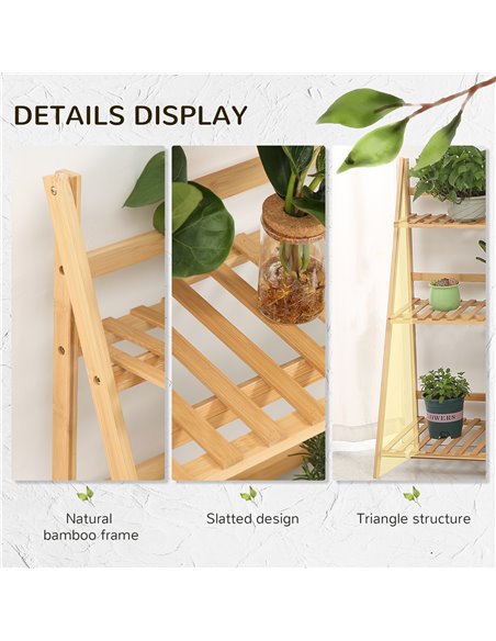 Outsunny Bamboo Plant Stand: 3-Tier Folding Display Shelf Rack for Indoor Greenery, Natural Finish, 98x37x96.5cm 845-812V00ND - pic 93931 | FastDaddyshop