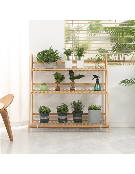 Outsunny Bamboo Plant Stand: 3-Tier Folding Display Shelf Rack for Indoor Greenery, Natural Finish, 98x37x96.5cm 845-812V00ND - pic 93932 | FastDaddyshop