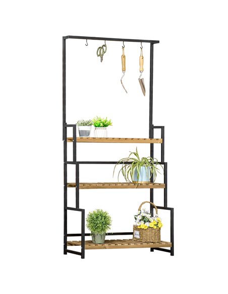 Outsunny 3 Tiered Plant Stand with Hanging Hooks, Flower Rack Shelf for Indoor Outdoor Porch Balcony Living Room Bedroom 845-788 - pic 93935 | FastDaddyshop