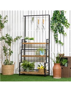 Outsunny 3 Tiered Plant Stand with Hanging Hooks, Flower Rack Shelf for Indoor Outdoor Porch Balcony Living Room Bedroom 845-788 2