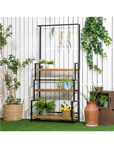 Outsunny 3 Tiered Plant Stand with Hanging Hooks, Flower Rack Shelf for Indoor Outdoor Porch Balcony Living Room Bedroom 845-788 - pic 93936 | FastDaddyshop