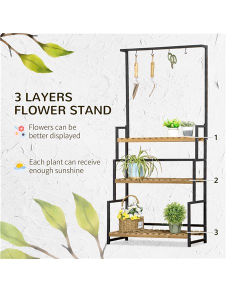 Outsunny 3 Tiered Plant Stand with Hanging Hooks, Flower Rack Shelf for Indoor Outdoor Porch Balcony Living Room Bedroom 845-788 - pic 93938 | FastDaddyshop