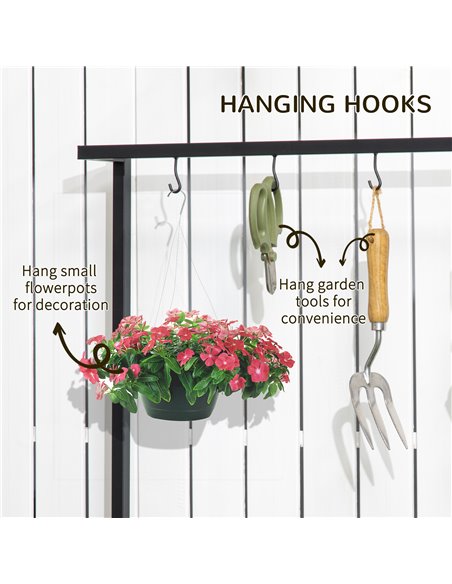 Outsunny 3 Tiered Plant Stand with Hanging Hooks, Flower Rack Shelf for Indoor Outdoor Porch Balcony Living Room Bedroom 845-788 - pic 93939 | FastDaddyshop