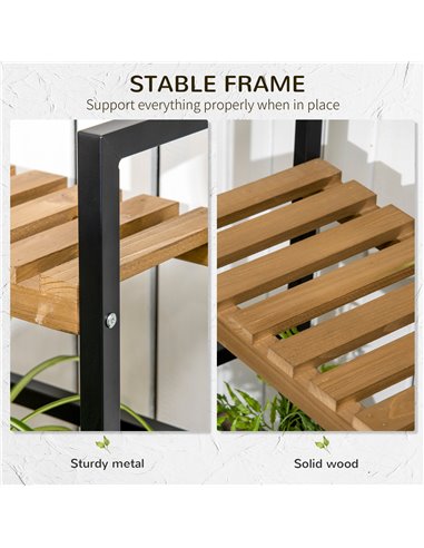 Outsunny 3 Tiered Plant Stand with Hanging Hooks, Flower Rack Shelf for Indoor Outdoor Porch Balcony Living Room Bedroom 845-788