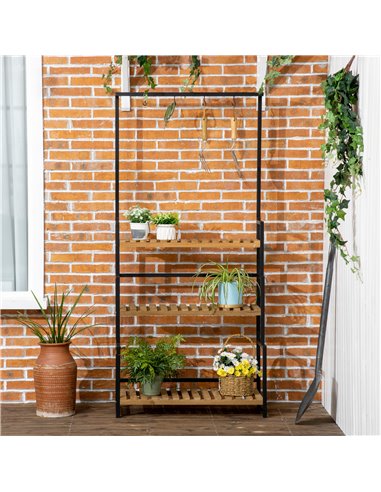 Outsunny 3 Tiered Plant Stand with Hanging Hooks, Flower Rack Shelf for Indoor Outdoor Porch Balcony Living Room Bedroom 845-788