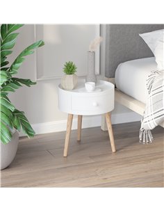 Homcom Modern Round Coffee Table with Drawer and Wood Legs - White 2
