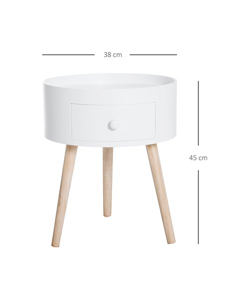 HOMCOM Modern Round Coffee Table Wooden Side Table Living Room Storage Unit w/Drawer Wood Leg - White - pic 9397 | FastDaddyshop