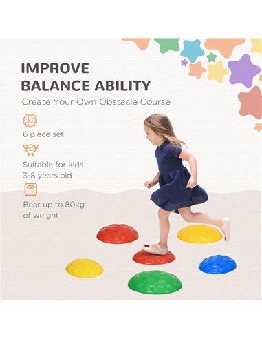 ZONEKIZ 6Pcs Kids Stepping Stones with Non-Slip Mats, Balance River Stones Indoor Outdoor Sensory Toys for 3-8 Years Old 347-013
