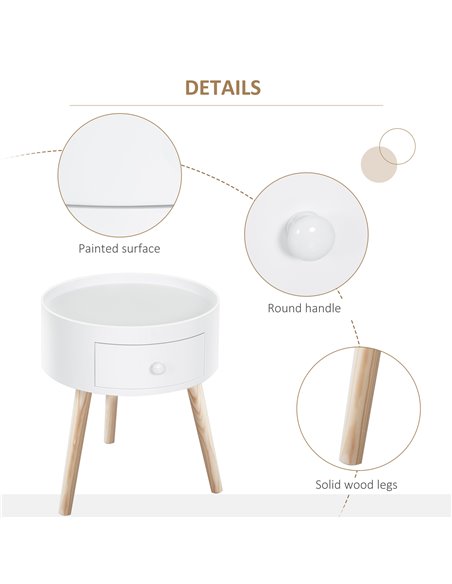 HOMCOM Modern Round Coffee Table Wooden Side Table Living Room Storage Unit w/Drawer Wood Leg - White - pic 9398 | FastDaddyshop