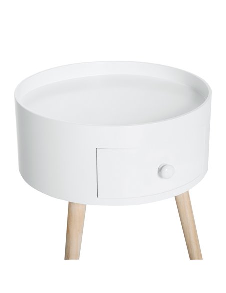 HOMCOM Modern Round Coffee Table Wooden Side Table Living Room Storage Unit w/Drawer Wood Leg - White - pic 9400 | FastDaddyshop