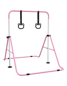 HOMCOM Adjustable Height, Foldable Kids Gymnastics Bar w/ Non-Slip Mats, for 3+ Years, Pink 340-016V00PK