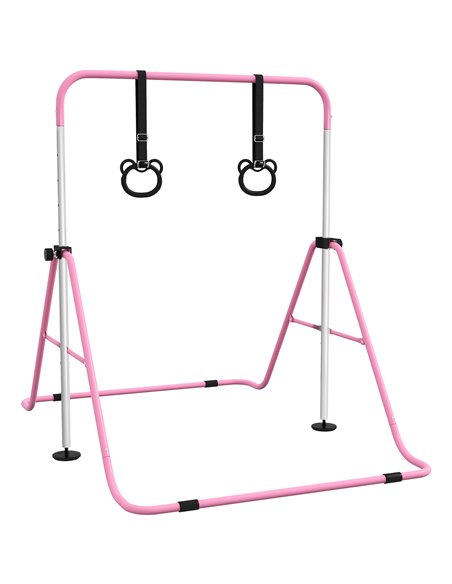 HOMCOM Adjustable Height, Foldable Kids Gymnastics Bar w/ Non-Slip Mats, for 3+ Years, Pink 340-016V00PK - pic 94007 | FastDaddyshop