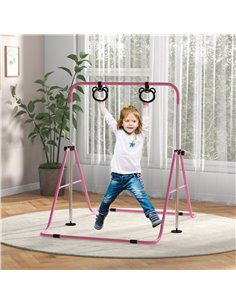 HOMCOM Adjustable Height, Foldable Kids Gymnastics Bar w/ Non-Slip Mats, for 3+ Years, Pink 340-016V00PK 2