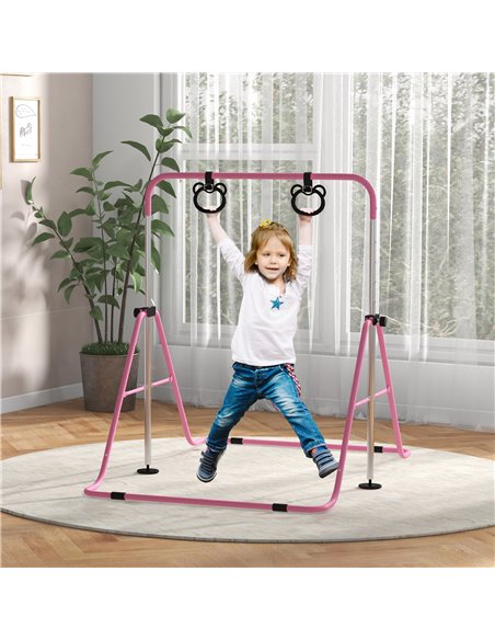 HOMCOM Adjustable Height, Foldable Kids Gymnastics Bar w/ Non-Slip Mats, for 3+ Years, Pink 340-016V00PK - pic 94008 | FastDaddyshop