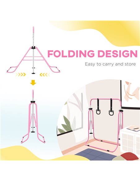 HOMCOM Adjustable Height, Foldable Kids Gymnastics Bar w/ Non-Slip Mats, for 3+ Years, Pink 340-016V00PK - pic 94012 | FastDaddyshop