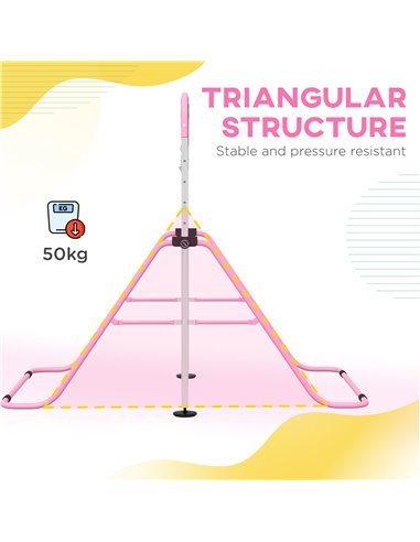 HOMCOM Adjustable Height, Foldable Kids Gymnastics Bar w/ Non-Slip Mats, for 3+ Years, Pink 340-016V00PK