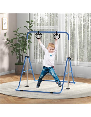 HOMCOM Adjustable Height, Foldable Kids Gymnastics Bar w/ Non-Slip Mats, for 3+ Years, Blue 340-016V00BU